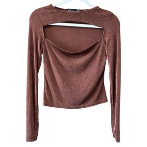 PrettyLittleThing Cut Out Long Sleeve Top in Copper Size 8